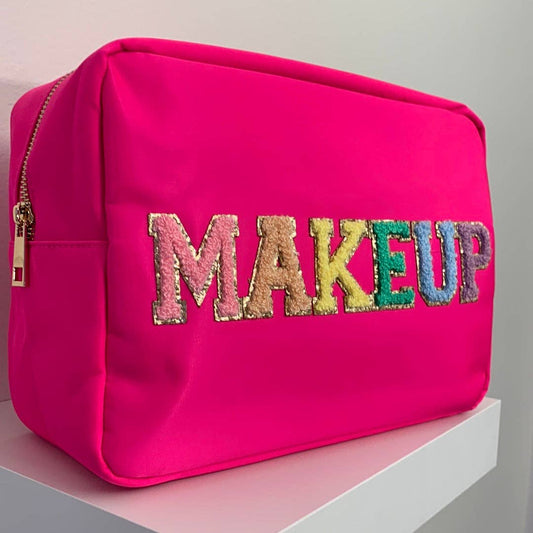 MAKEUP Nylon Varsity Pouch - Hot Pink