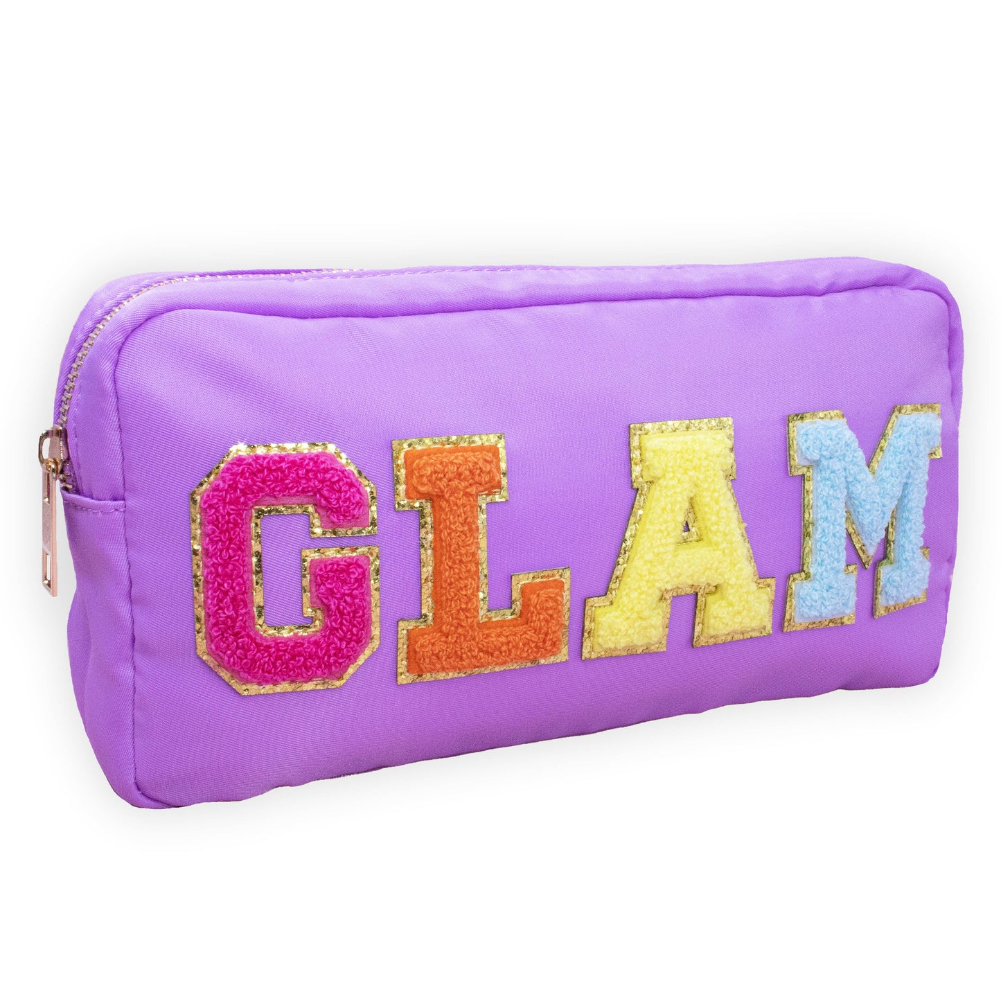 Small Nylon Chenille Letter Travel Makeup Pouch - Purple GLAM